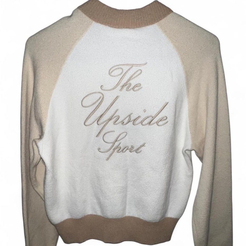 The Upside Sport Cream and Tan Crew Neck Sweater